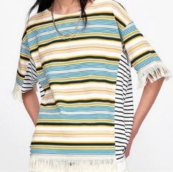 Zara striped short-sleeve top fringe hem - Picture 5 of 5